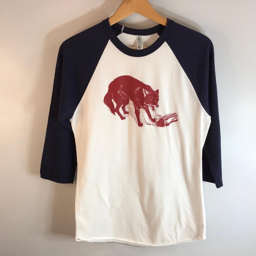 Red Fox 50/50 American Apparel 3/4 Sleeve Tee Shirt Size Small Unisex